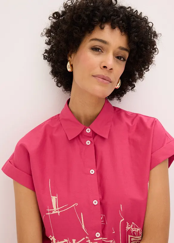 Chemisier manches courtes oversize en popeline de coton, bonprix