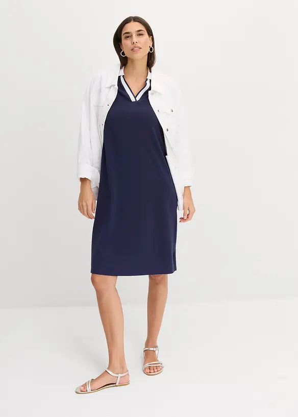 Robe longueur genou en tissu &eacute;ponge avec col polo, bonprix