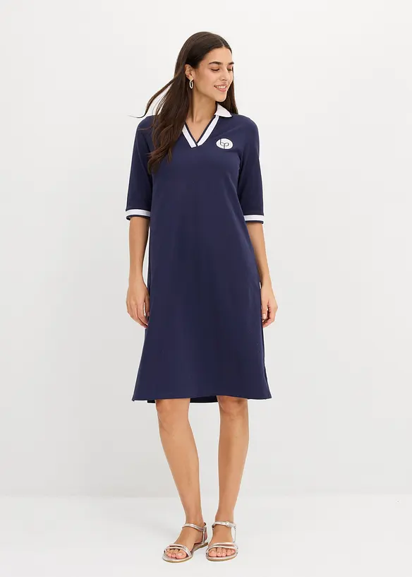 Robe longueur genou en tissu &eacute;ponge avec col polo, bonprix