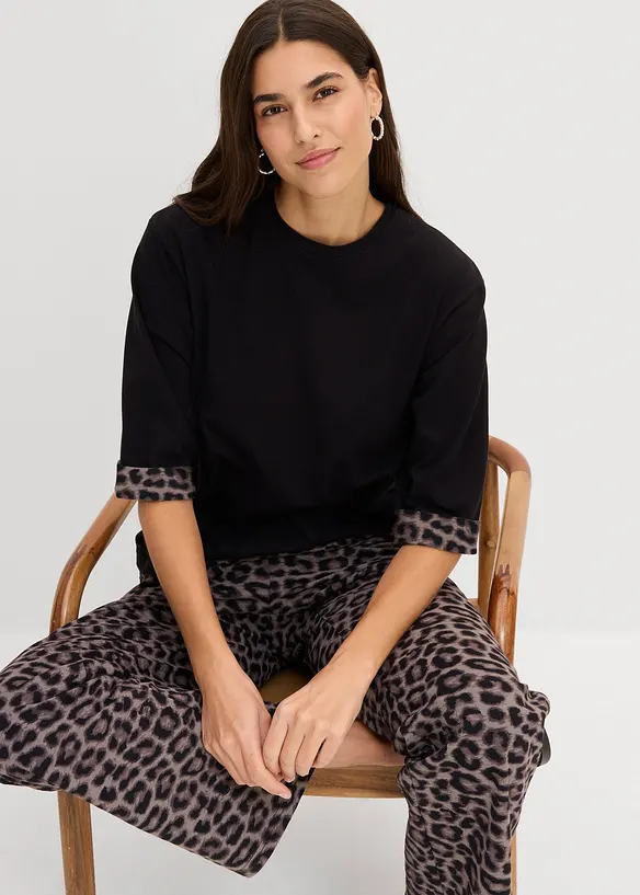 Sweat en coton extensible &agrave; d&eacute;tails l&eacute;opard, bonprix