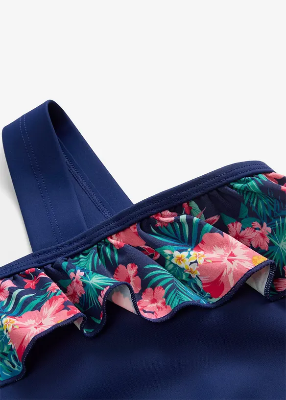 Maillot 1 pi&egrave;ce &agrave; encolure asym&eacute;trique et volant, bonprix