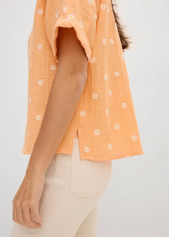 Blouse manches courtes en gaze de coton a&eacute;rien, bonprix