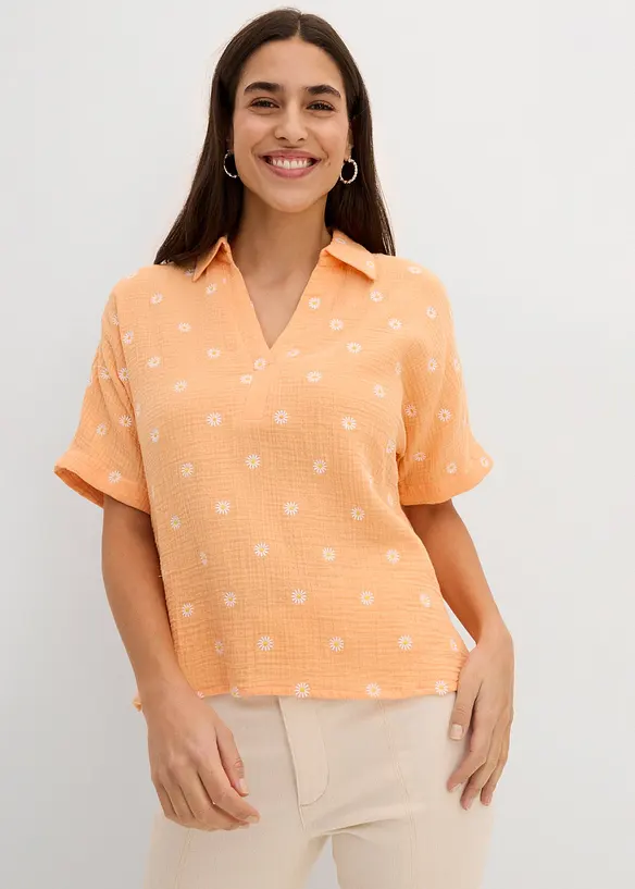 Blouse manches courtes en gaze de coton a&eacute;rien, bonprix