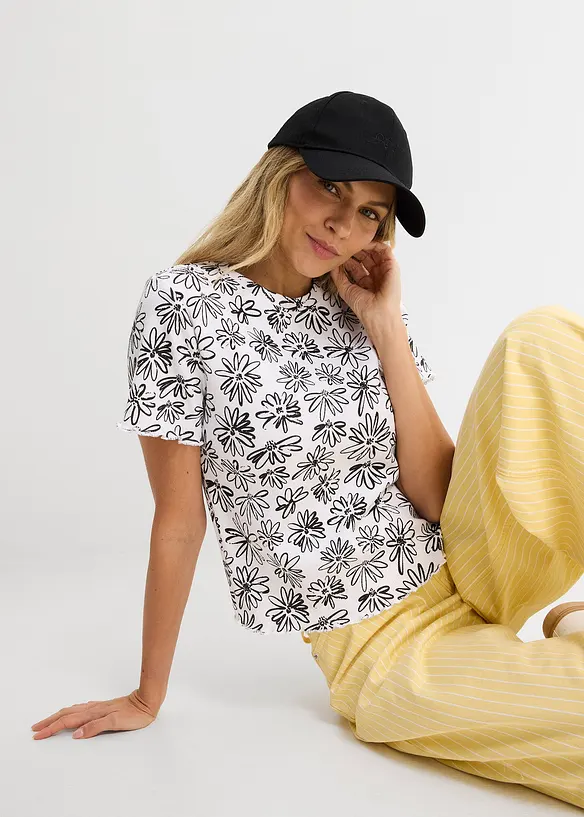 T-shirt court en coton m&eacute;lang&eacute;, bonprix