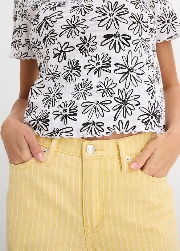 T-shirt court en coton m&eacute;lang&eacute;, bonprix