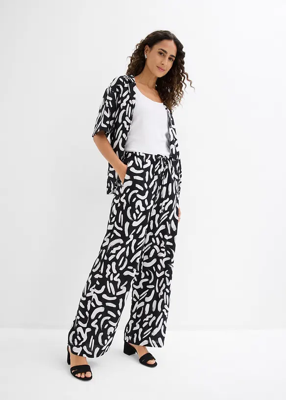 Pantalon imprim&eacute; en viscose fluide, taille &eacute;lastiqu&eacute;e, bonprix