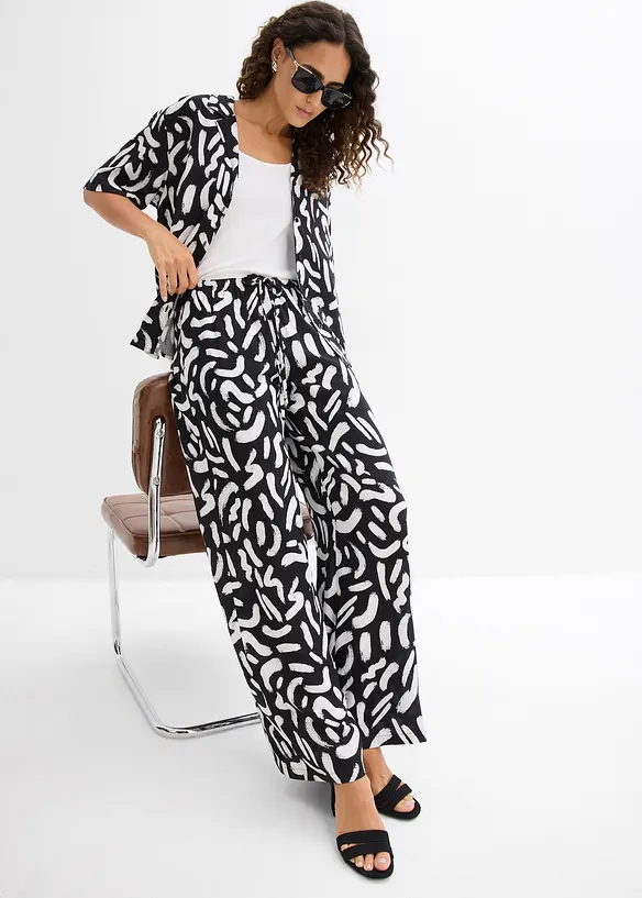 Pantalon imprim&eacute; en viscose fluide, taille &eacute;lastiqu&eacute;e, bonprix