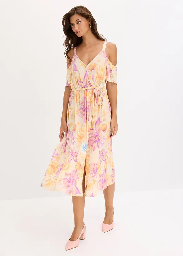 Robe midi &agrave; &eacute;paules d&eacute;couvertes, bonprix