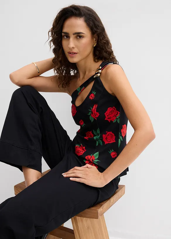 Top asym&eacute;trique avec bijou, bonprix