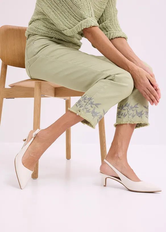 Pantalon en twill avec broderies, bonprix