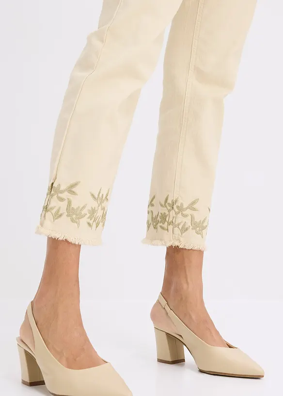 Pantalon en twill avec broderies, bonprix