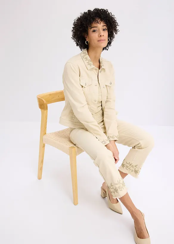 Pantalon en twill avec broderies, bonprix