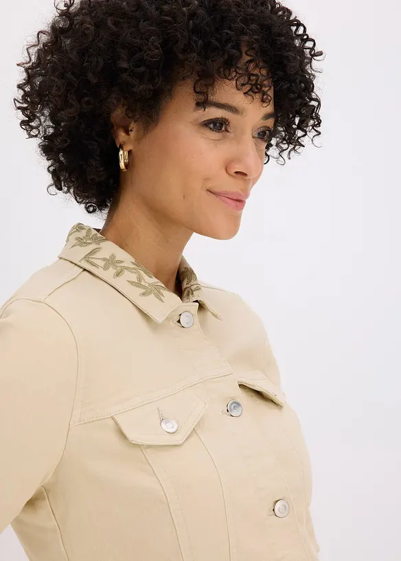 Veste en twill brod&eacute;e, bonprix
