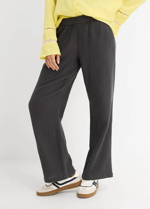 Pantalon en gaze de coton &agrave; taille &eacute;lastiqu&eacute;e, bonprix