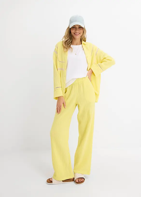 Pantalon en gaze de coton &agrave; taille &eacute;lastiqu&eacute;e, bonprix