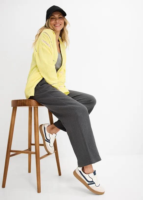 Pantalon en gaze de coton &agrave; taille &eacute;lastiqu&eacute;e, bonprix