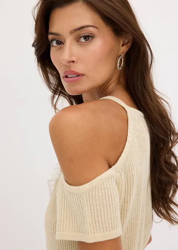 T-shirt en maille avec dentelle, bonprix