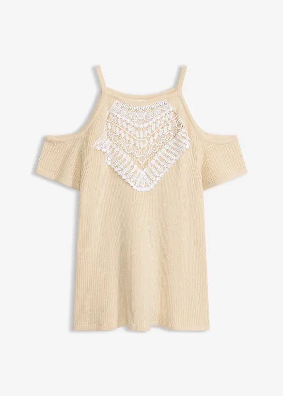 T-shirt en maille avec dentelle, bonprix