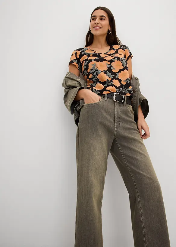 Jean large taille haute, cropped, bonprix