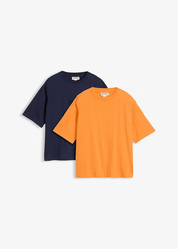 Lot de 2 T-shirts amples en fil flamm&eacute; 100% coton, bonprix