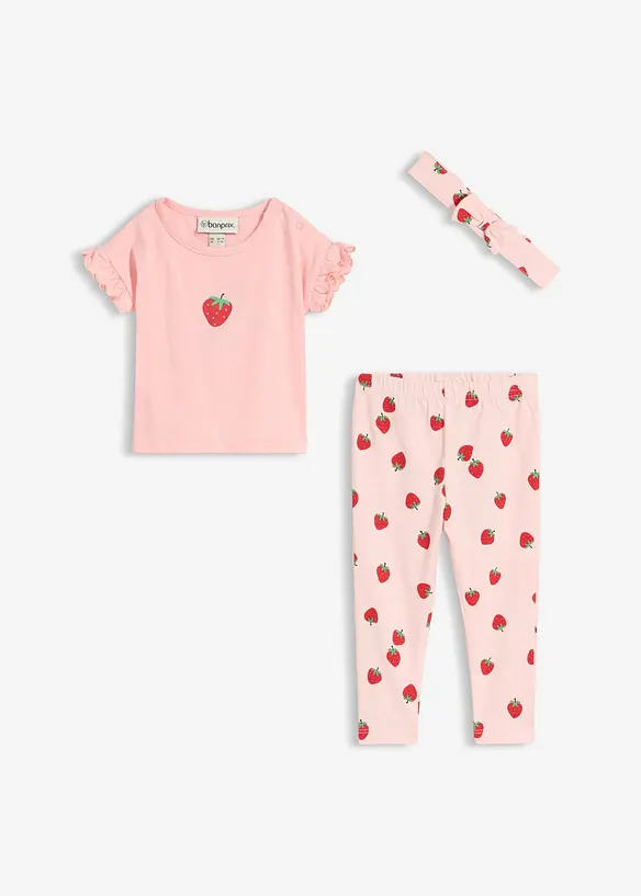 T-shirt, legging et accessoire en coton (ens. 3 pces), bonprix