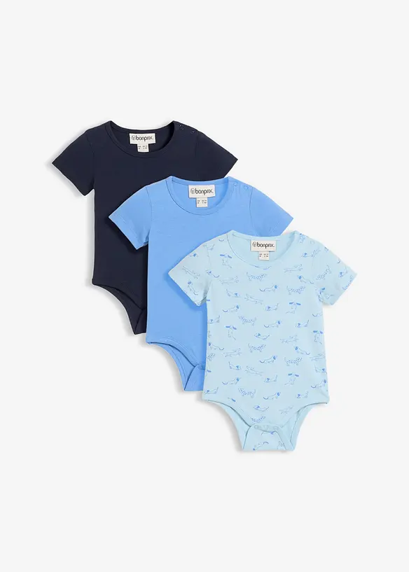 Lot de 3&nbsp;bodys manches courtes 100% coton, bonprix
