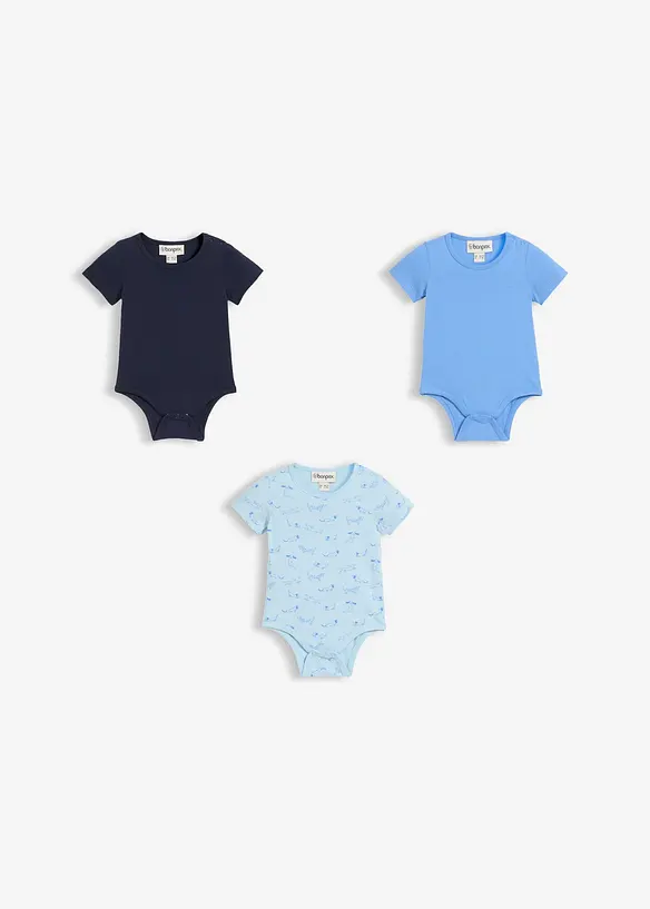 Lot de 3&nbsp;bodys manches courtes 100% coton, bonprix