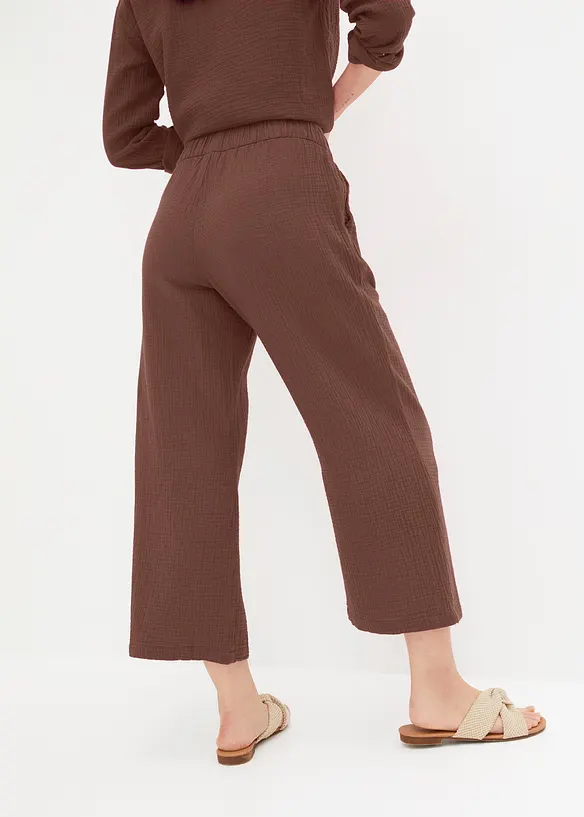 Pantalon large &agrave; pinces en gaze de coton, bonprix