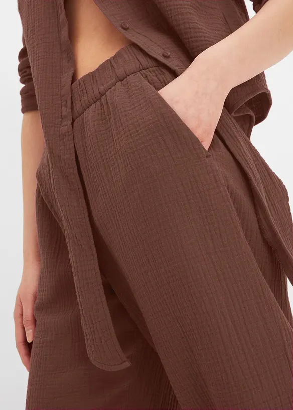 Pantalon large &agrave; pinces en gaze de coton, bonprix