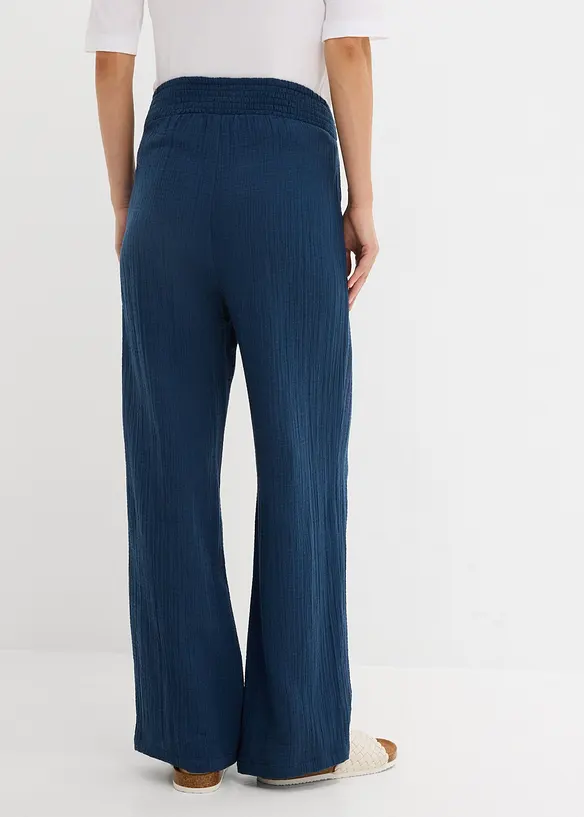 Pantalon de grossesse confortable &agrave; taille smock&eacute;e, gaze 100% coton, bonprix