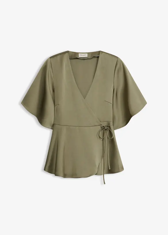 Blouse en satin &agrave; d&eacute;collet&eacute; plongeant, bonprix