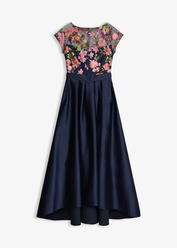 Robe longue en satin brillant et dentelle, bonprix