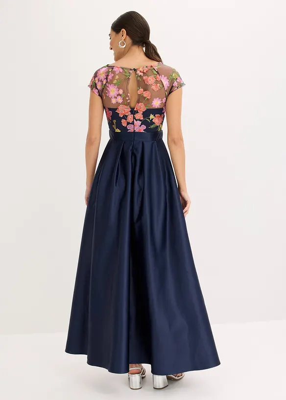 Robe longue en satin brillant et dentelle, bonprix