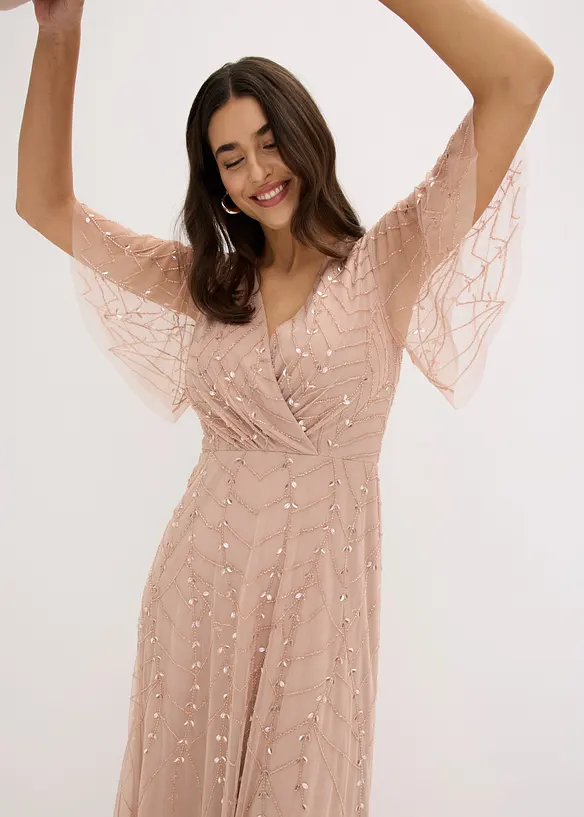Robe de soir&eacute;e en tulle d&eacute;licat &agrave; sequins brod&eacute;s, bonprix