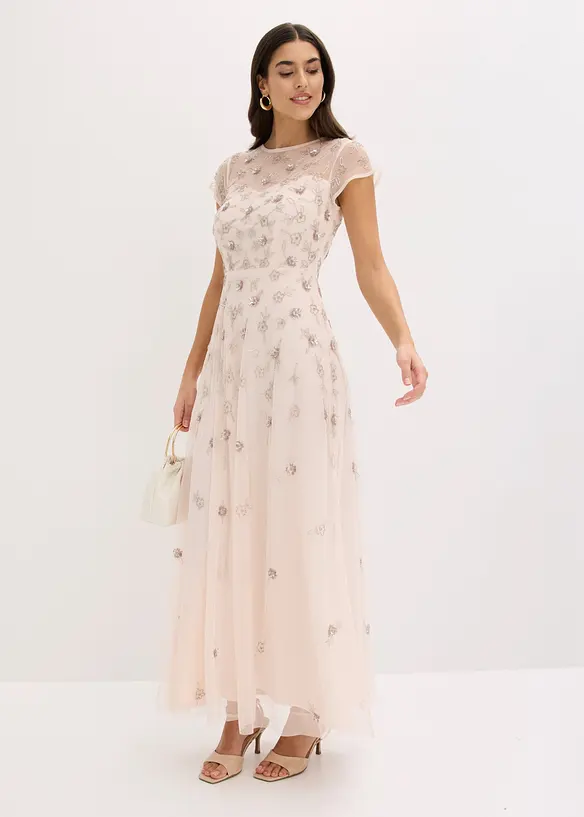Robe de soir&eacute;e en tulle d&eacute;licat avec sequins brod&eacute;s, bonprix