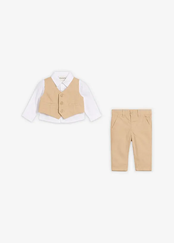 Chemise + veston + pantalon 100% coton (ens. 3 pces), bonprix