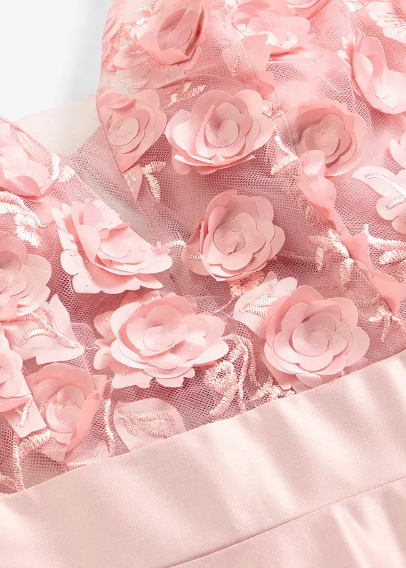 Robe de soir&eacute;e en satin brillant avec fleurs appliqu&eacute;es, bonprix