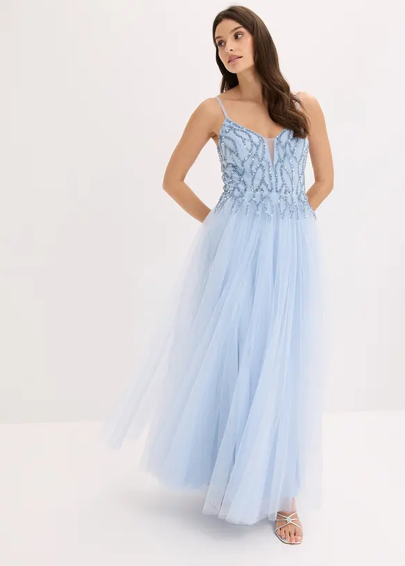 Robe de soir&eacute;e en tulle avec d&eacute;cors en strass, bonprix