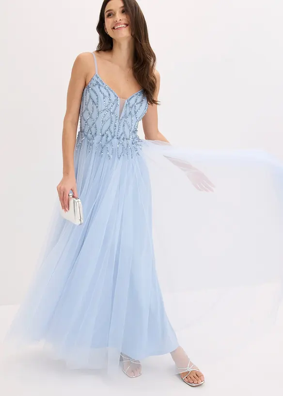 Robe de soir&eacute;e en tulle avec d&eacute;cors en strass, bonprix