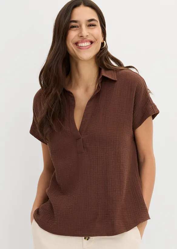 Blouse manches courtes en gaze de coton l&eacute;g&egrave;re, bonprix