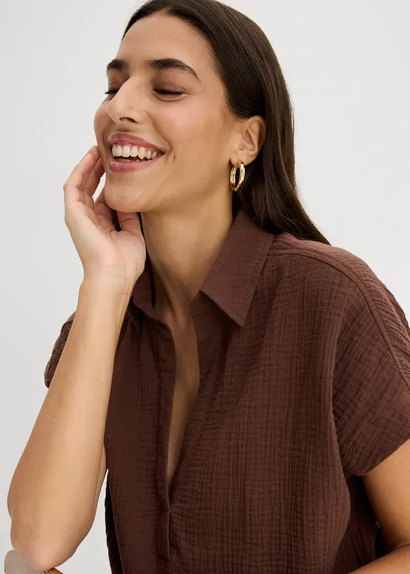 Blouse manches courtes en gaze de coton l&eacute;g&egrave;re, bonprix