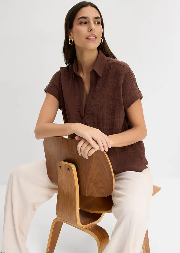 Blouse manches courtes en gaze de coton l&eacute;g&egrave;re, bonprix