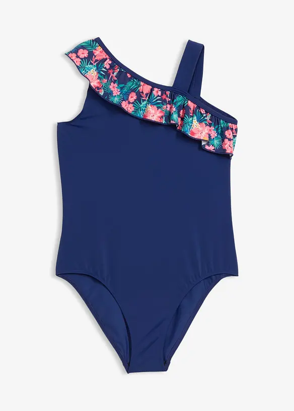 Maillot 1 pi&egrave;ce &agrave; encolure asym&eacute;trique et volant, bonprix