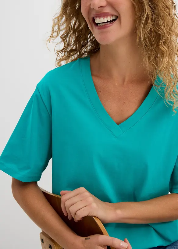 Lot de 5 T-shirts longs et amples &agrave; col V, bonprix