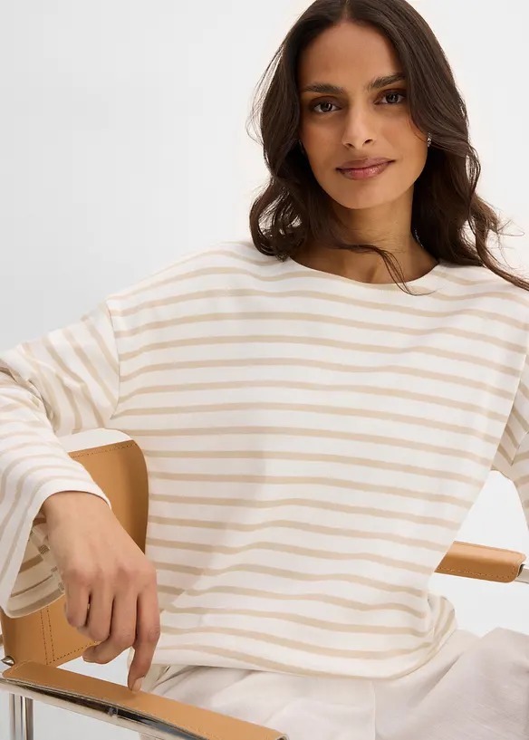 T-shirt manches longues ray&eacute; en coton, bonprix