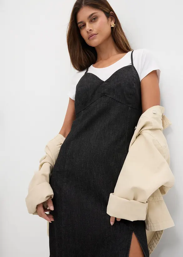 Robe en jean fendue, bonprix