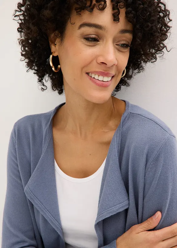 Long gilet en maille de coton m&eacute;lang&eacute;, bonprix