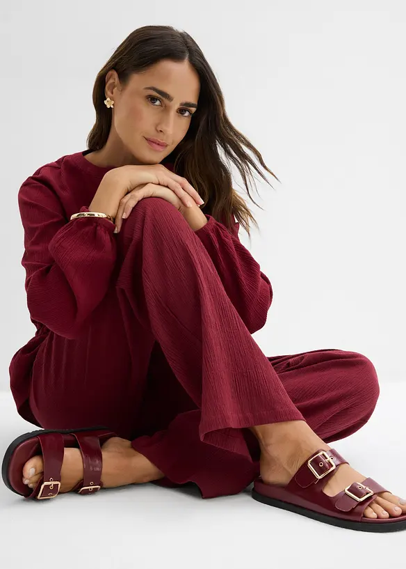 Pantalon large, effet froiss&eacute;, bonprix