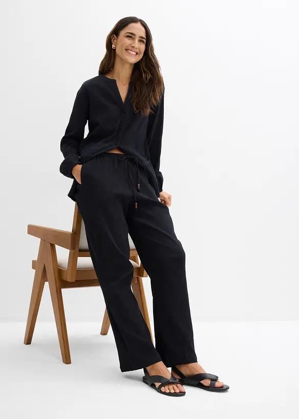 Pantalon large, effet froiss&eacute;, bonprix