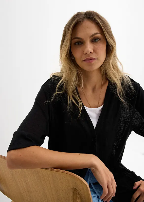 Long gilet en maille aspect lin, bonprix